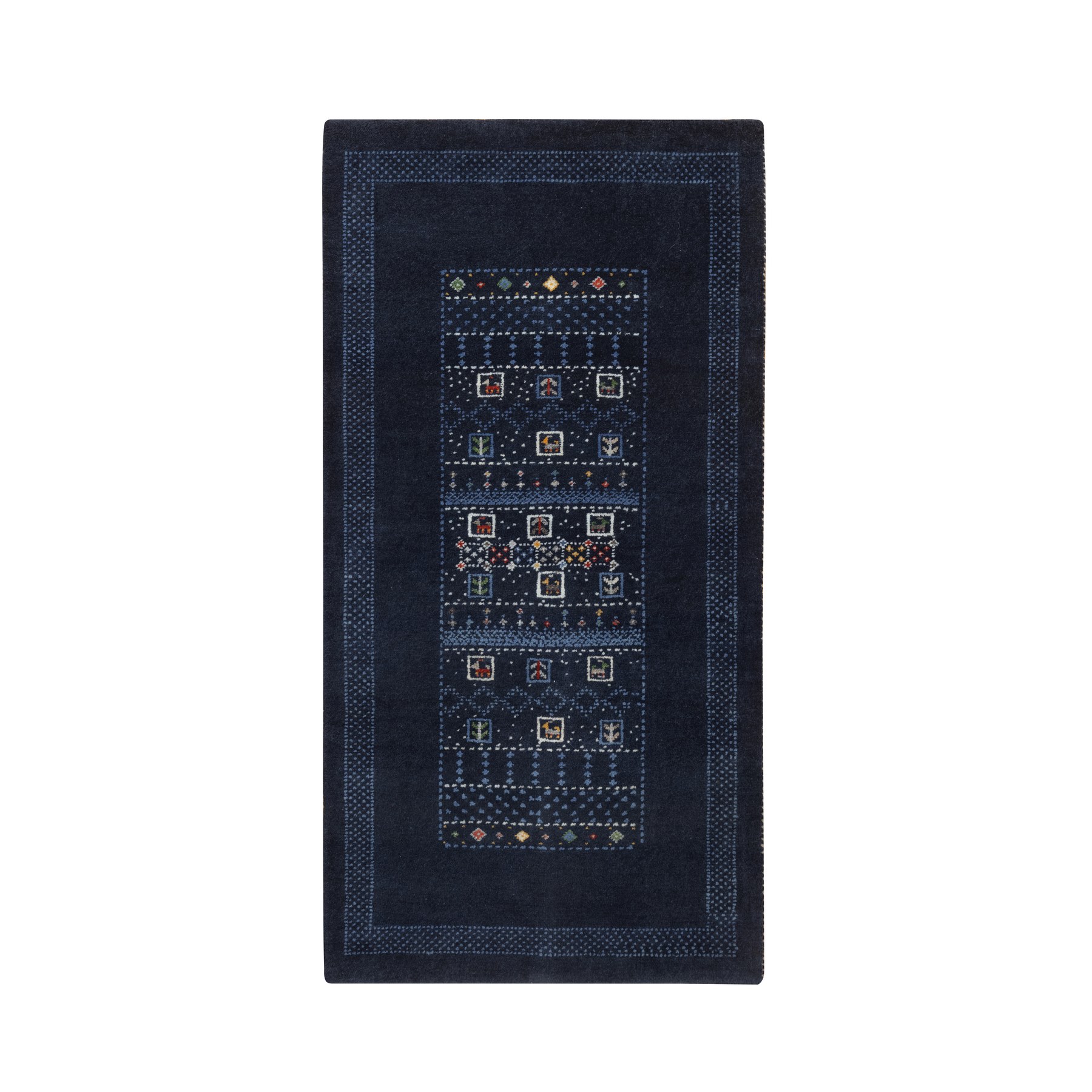 Midnight Blue, Lori Buft Gabbeh with Small Animal Figurines, Modern, Soft Wool, Hand Knotted, Thick and Plush, Short Runner, Oriental Rug